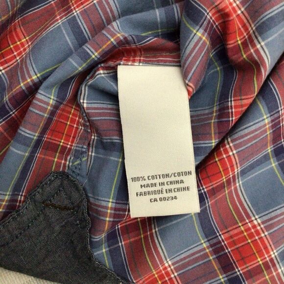 Black Brown 1826 100% Cotton Plaid Button Down Shirt Men XL Red Blue - Picture 6 of 12